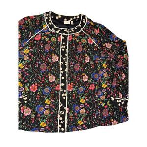 LOGO Lavish Lori Goldstein 1X JACKET mixed floral print woven picot trim